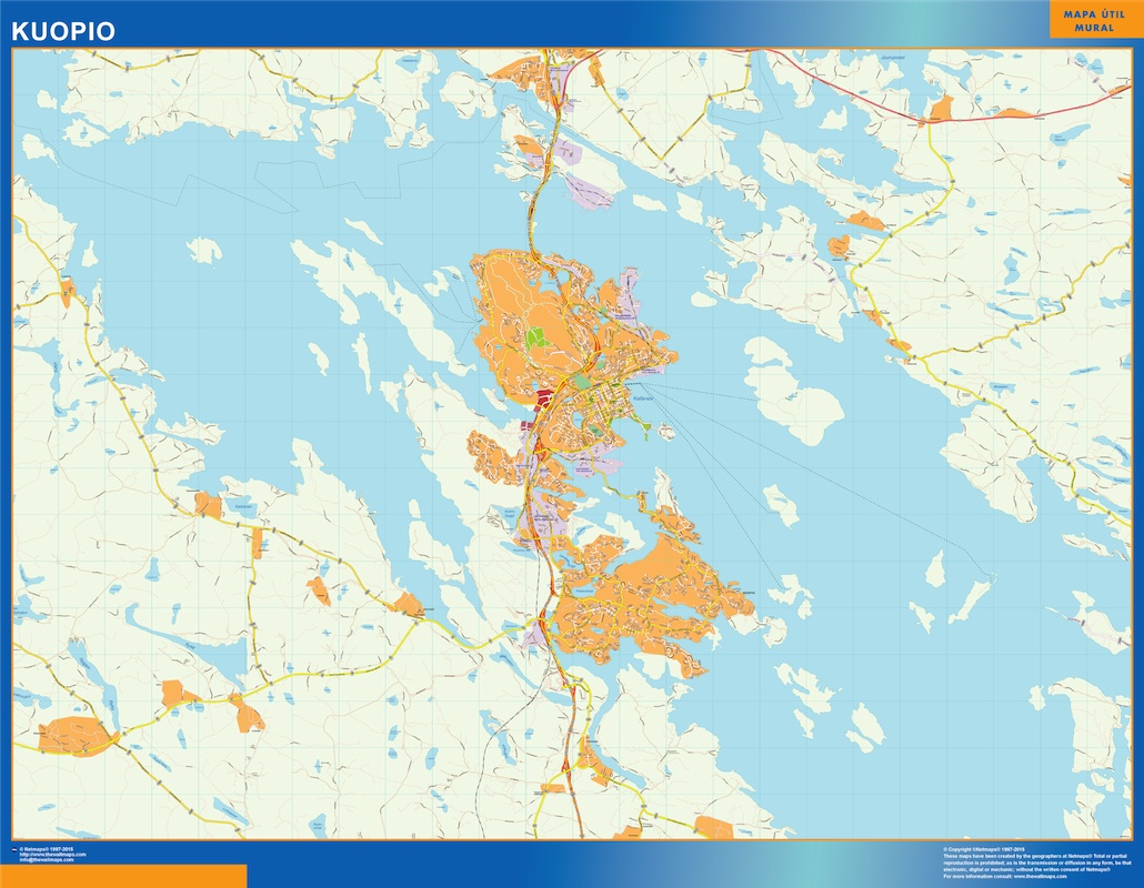 Mapa de Kuopio en Finlandia plastificado gigante