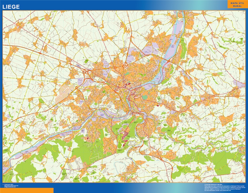 Mapa de Lieja en Bélgica plastificado gigante