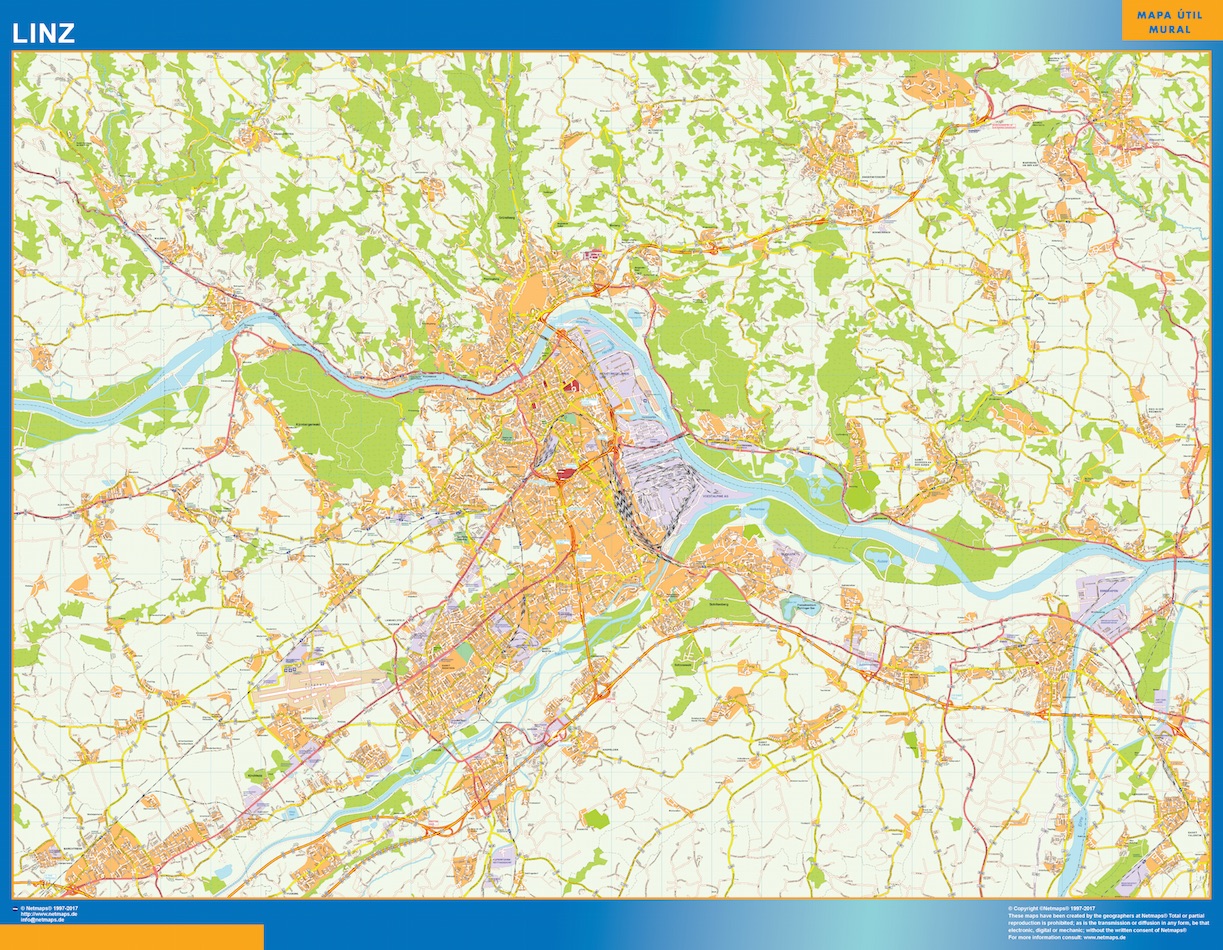 Mapa de Linz en Austria plastificado gigante