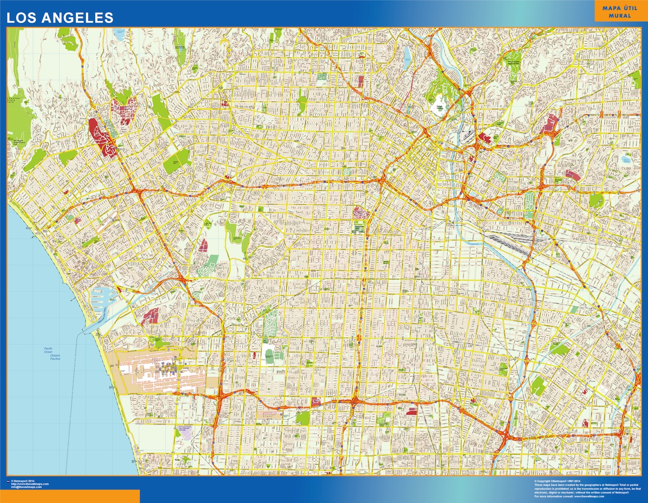 Mapa de Los Angeles plastificado gigante