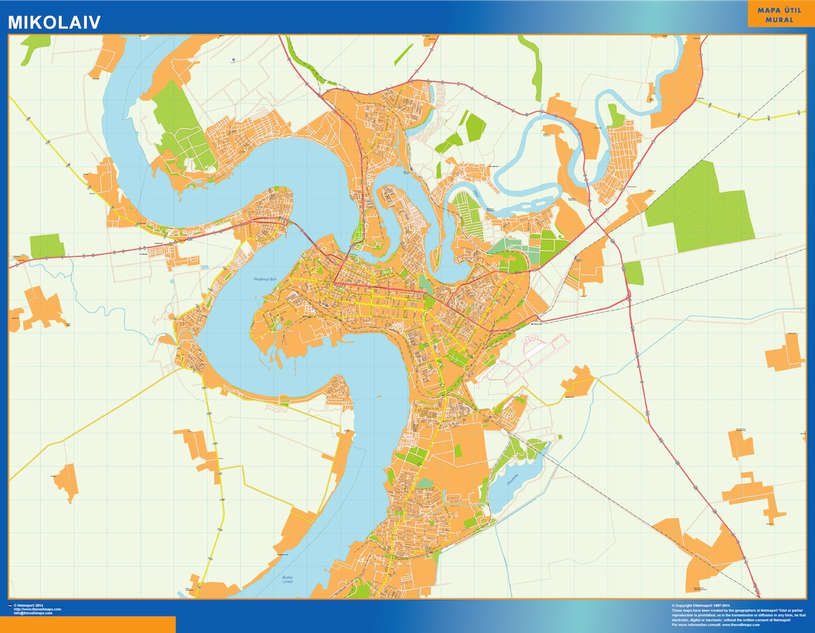 Mapa de Mikolaiv en Ucrania plastificado gigante