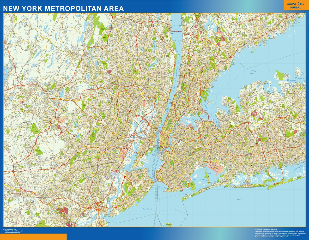 Mapa de Nueva York Metropolitano plastificado gigante