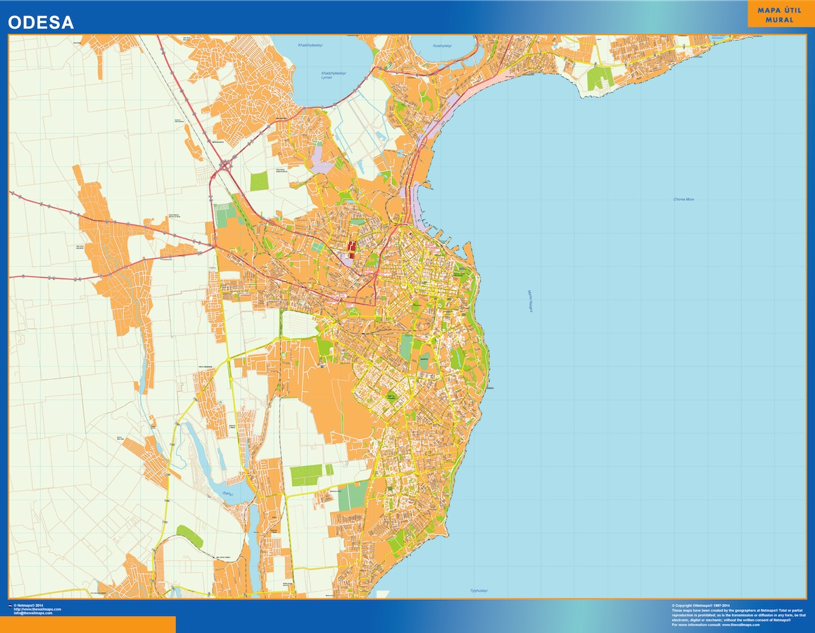 Mapa de Odesa en Ucrania plastificado gigante