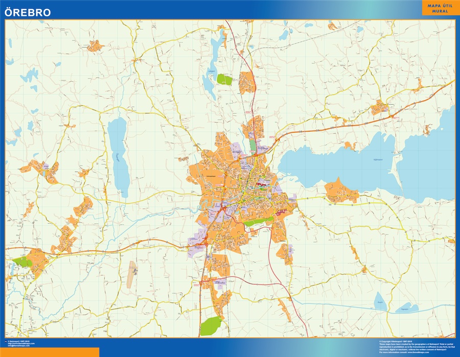 Mapa de Orebro en Suecia plastificado gigante