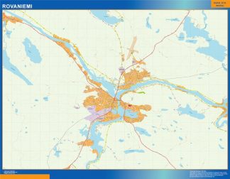 Mapa de Rovaniemi en Finlandia plastificado gigante