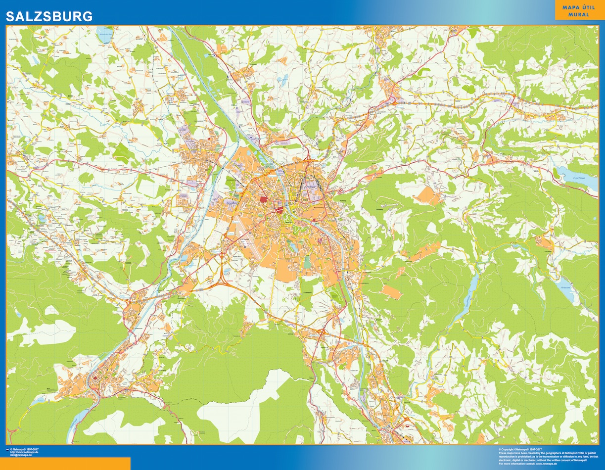 Mapa de Salzsburgo en Austria plastificado gigante