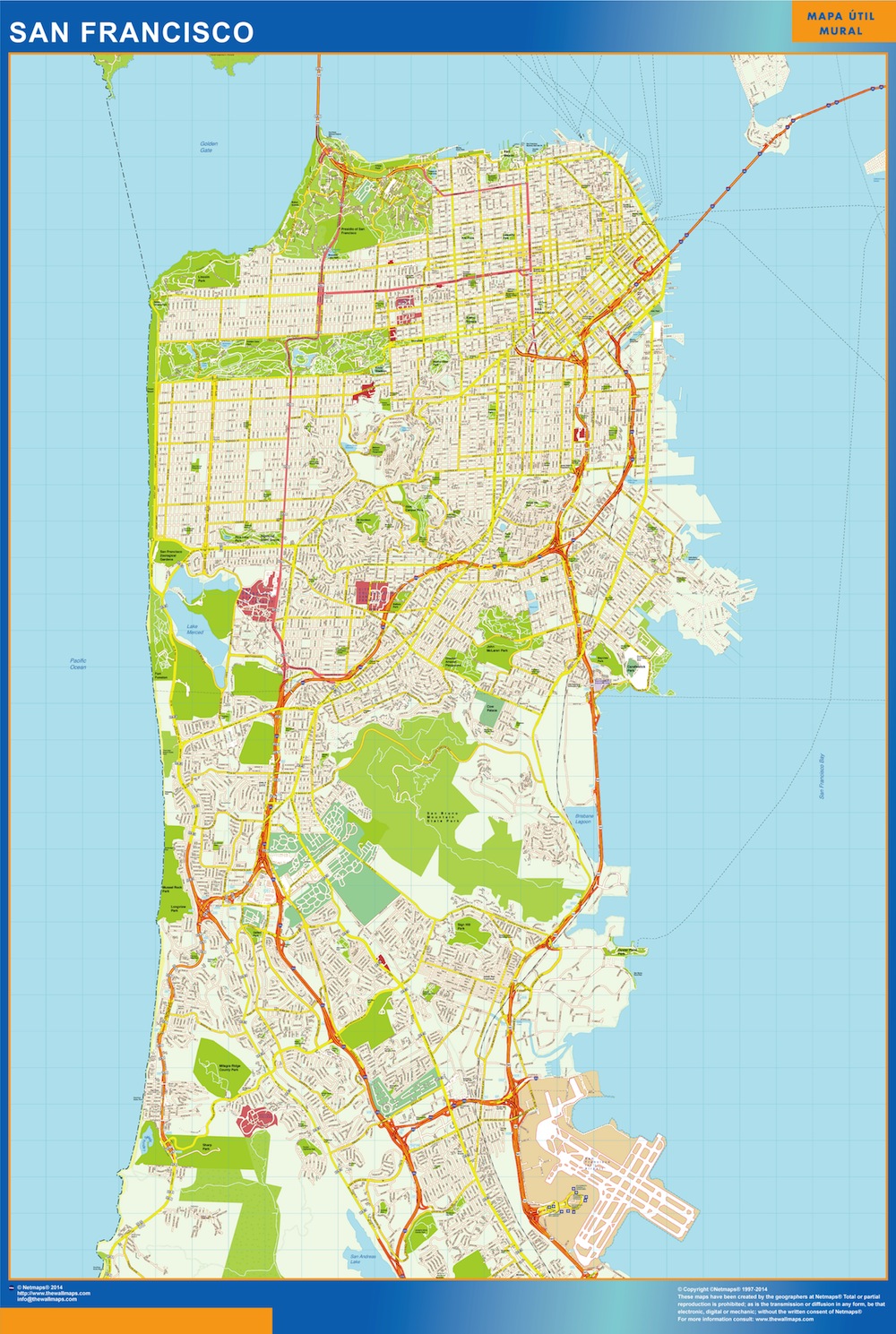 Mapa de San Francisco plastificado plastificado gigante