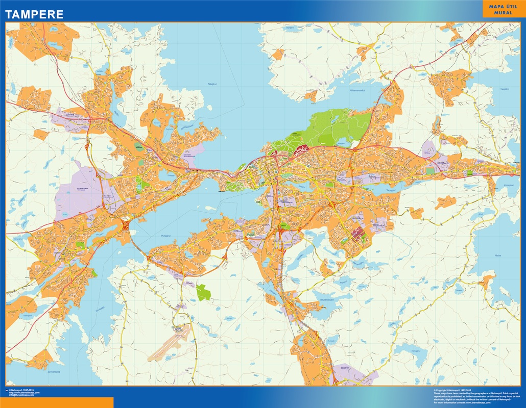 Mapa de Tampere en Finlandia plastificado gigante