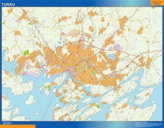 Mapa de Turku en Finlandia plastificado gigante