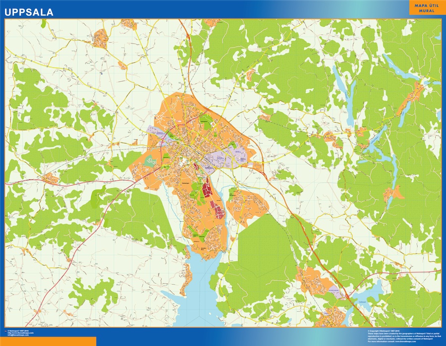 Mapa de Uppsala en Suecia plastificado gigante