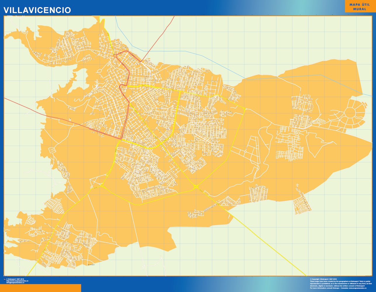 Mapa de Villavicencio en Colombia plastificado gigante