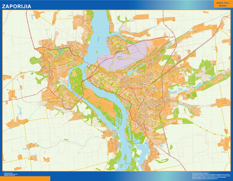 Mapa de Zaporijia en Ucrania plastificado gigante