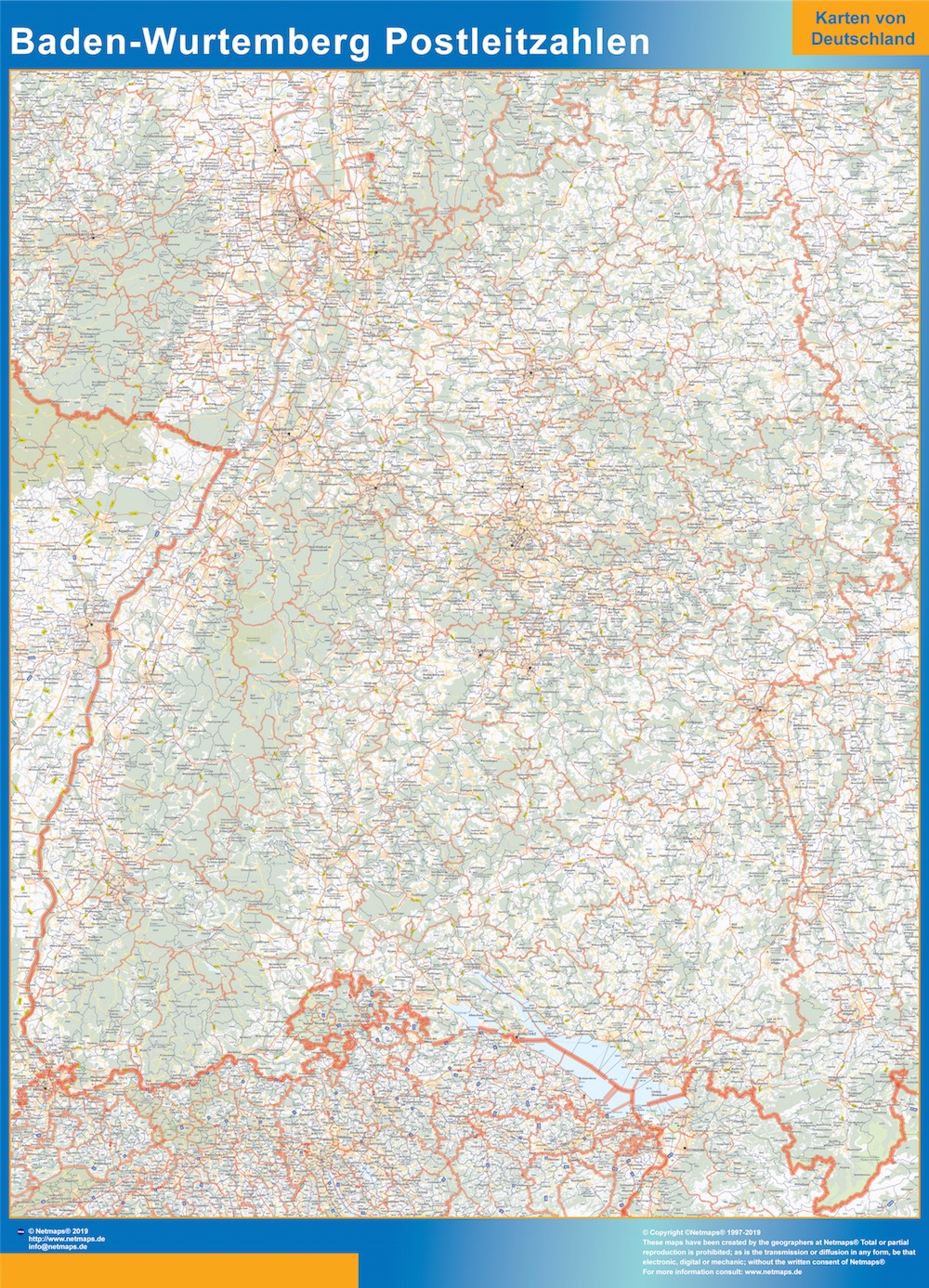 Mapa región Baden-Wurtemberg codigos postales plastificado gigante