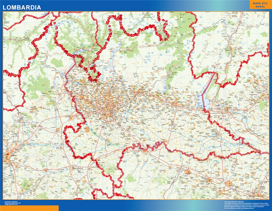 Mapa región Lombardia plastificado gigante