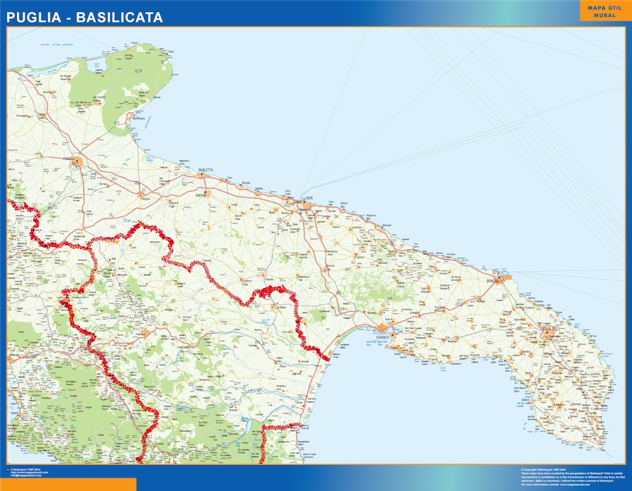 Mapa región Puglia Basilicata plastificado gigante