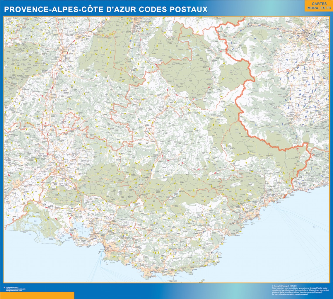 Región Provence-alpes cote azur codigos postales plastificado gigante